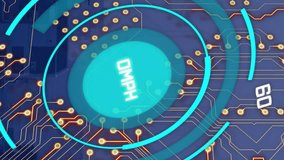 Animation of integrated circuit and speedometer over cityscape. Business, finance, economy and technology concept digitally generated video. - Powered by Shutterstock - Get 15% off with code: PIKWIZARD15