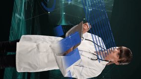 Animation of data processing and globe over man using smartphone. Global sports competition and data processing concept digitally generated video. - Powered by Shutterstock - Get 15% off with code: PIKWIZARD15