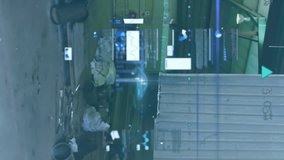 Animation of infographic interface over aerial view of recycling unit. Digital composite, multiple exposure, report, finance, business, waste, garbage and industrial concept. - Powered by Shutterstock - Get 15% off with code: PIKWIZARD15