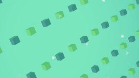 Animation of snowflakes falling over 3d structures in seamless pattern against green background. Technology background concept - Powered by Shutterstock - Get 15% off with code: PIKWIZARD15