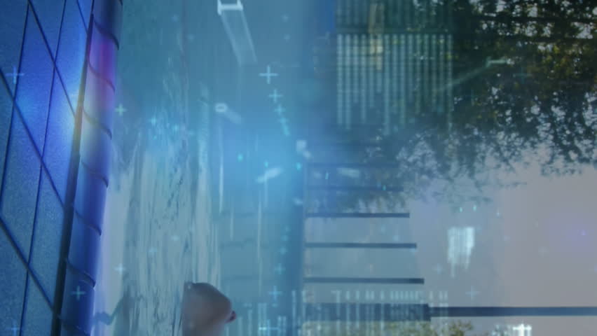 Animation of statistics and financial data processing over cityscape. Global business, finances, computing, networks and data processing concept digitally generated video. - Powered by Shutterstock - Get 15% off with code: PIKWIZARD15