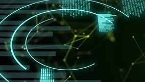 Animation of round scanner, statistical data processing, network of connections on black background. Global networking and business interface technology concept - Powered by Shutterstock - Get 15% off with code: PIKWIZARD15