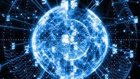 Animation of globe with numbers rotating over binary codes and programming language. Digitally generated, multiple exposure, globalization, coding, data processing, futuristic, technology. - Powered by Shutterstock - Get 15% off with code: PIKWIZARD15