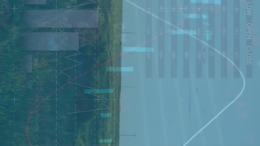 Animation of financial data processing over wind turbines. Global environment, finance, business, connections, computing and data processing concept digitally generated video. - Powered by Shutterstock - Get 15% off with code: PIKWIZARD15