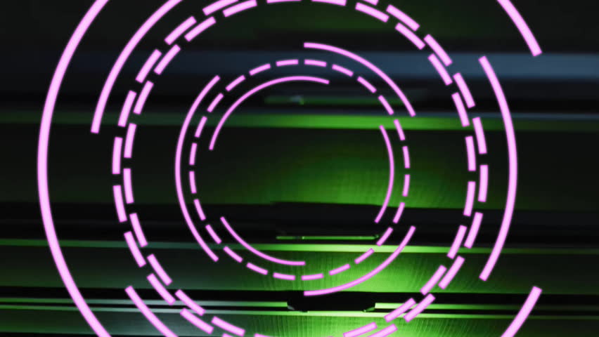 Animation of rotating pink circular scanner processing over dark server room. Connection, data, processing, digital interface and communication, digitally generated video. - Powered by Shutterstock - Get 15% off with code: PIKWIZARD15