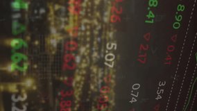 Animation of financial data processing over cityscape. Global business, finances and digital interface concept digitally generated video. - Powered by Shutterstock - Get 15% off with code: PIKWIZARD15