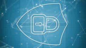 Animation of digital shield with padlock and connections on blue background. global internet security, data processing and digital interface concept digitally generated video. - Powered by Shutterstock - Get 15% off with code: PIKWIZARD15