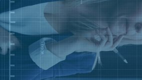 Animation of financial data processing over caucasian businesswoman looking through window in office. Global business, finances and digital interface concept digitally generated video. - Powered by Shutterstock - Get 15% off with code: PIKWIZARD15