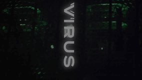 Animation of virus text over data processing and server room. Technology and digital interface concept digitally generated video. - Powered by Shutterstock - Get 15% off with code: PIKWIZARD15