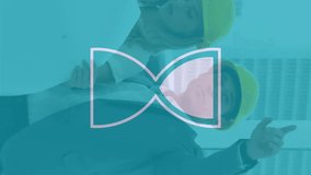 Animation of hourglass over caucasian colleagues discussing project. Technology, business and digital interface concept digitally generated video. - Powered by Shutterstock - Get 15% off with code: PIKWIZARD15