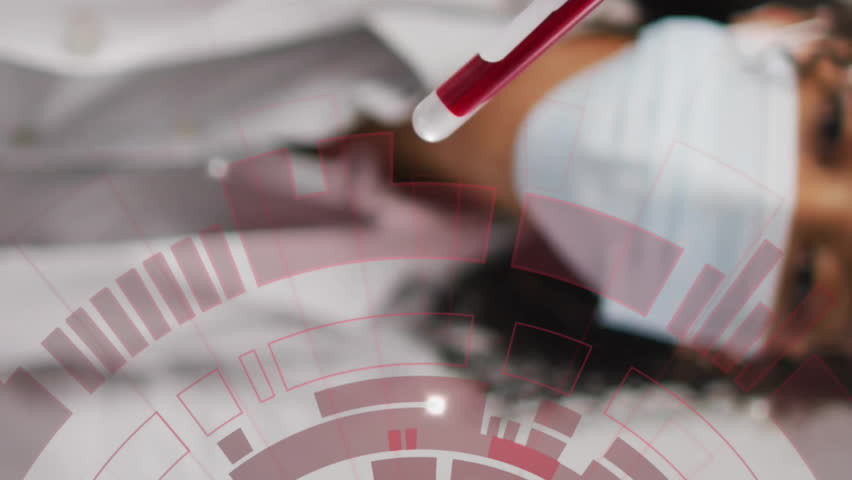 Scientist handling test tubes with futuristic data processing animation over laboratory scene. Science, research, biotechnology, innovation, technology, experiment - Powered by Shutterstock - Get 15% off with code: PIKWIZARD15