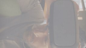 Animation of scope scanning with glitch and man using vr headset. global data processing, communication, digital interface, technology and networking concept digitally generated video. - Powered by Shutterstock - Get 15% off with code: PIKWIZARD15