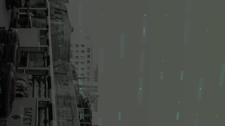 Animation of crane at construction site, world map, financial data processing and statistics. global development, business, digital interface and data processing concept digitally generated video. - Powered by Shutterstock - Get 15% off with code: PIKWIZARD15