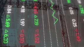 Animation of financial data processing over construction site. global development, business, finance, digital interface and data processing concept digitally generated video. - Powered by Shutterstock - Get 15% off with code: PIKWIZARD15