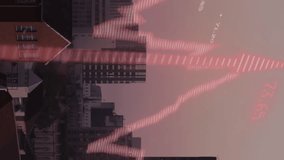 Animation of financial data processing with graph and arrows over cityscape. Global business, finances and digital interface concept digitally generated video. - Powered by Shutterstock - Get 15% off with code: PIKWIZARD15