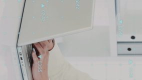 Animation of data processing over asian female doctor using laptop and headphones. Global medicine and data processing concept digitally generated video. - Powered by Shutterstock - Get 15% off with code: PIKWIZARD15