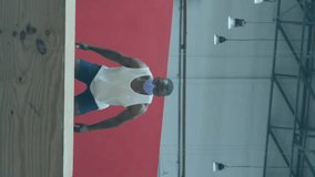 Human brain spinning against african american man wearing face mask jumping on plyo box at gym. medical research and fitness concept - Powered by Shutterstock - Get 15% off with code: PIKWIZARD15