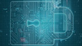 Animation of online security padlock, scope scanning and data processing on blue background. digital interface, connection and communication concept digitally generated video. - Powered by Shutterstock - Get 15% off with code: PIKWIZARD15