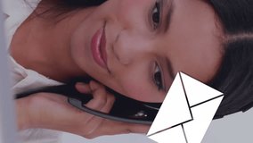 Digital composite of an African-american female call centre agent with message icons flying in the foreground 4k - Powered by Shutterstock - Get 15% off with code: PIKWIZARD15