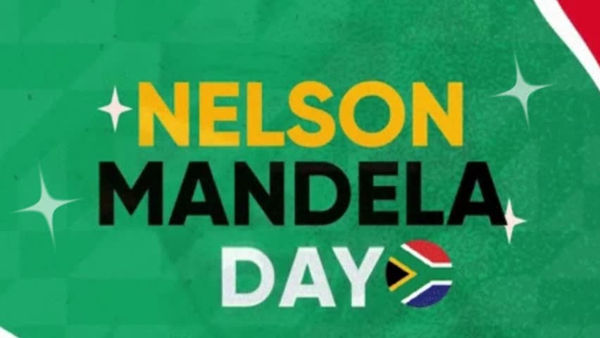 Nelson Mandela Day  green background with white doves of peace