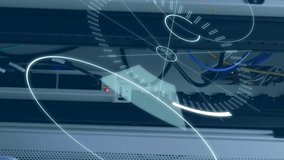 Digital composite of a Caucasian technician looking at a server while futuristic circles around a 5G moving in the screen 4k - Powered by Shutterstock - Get 15% off with code: PIKWIZARD15