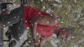 Animation of particles forming dna strand over male athlete with prosthetic leg exercising outdoors. sport, achievement and technology concept, digitally generated video. - Powered by Shutterstock - Get 15% off with code: PIKWIZARD15