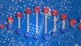 Animation of dna strand and molecules over computer circuit board on blue background. Global business, computing and digital interface concept digitally generated video. - Powered by Shutterstock - Get 15% off with code: PIKWIZARD15