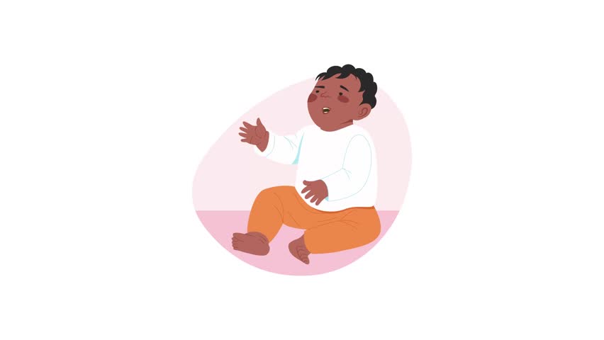 A flat style animated illustration showing baby giggling