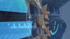 Animation of data processing over boats of banknotes. Global business, finances and digital interface concept digitally generated video. - Powered by Shutterstock - Get 15% off with code: PIKWIZARD15