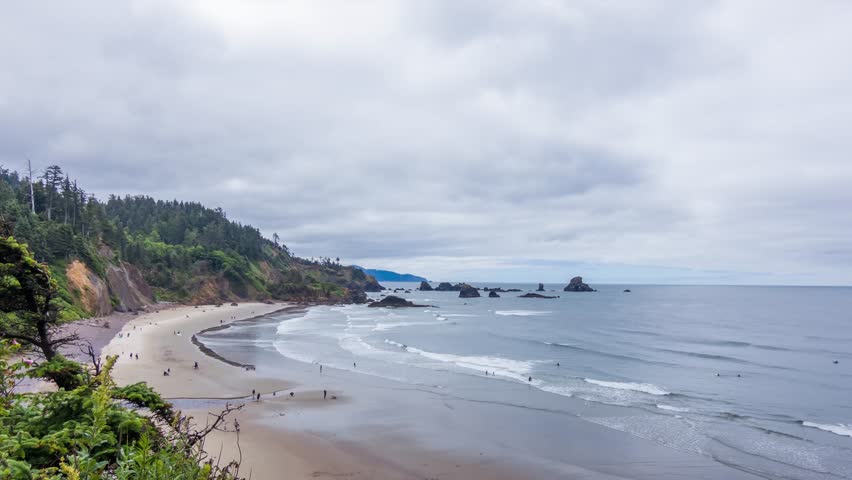 Footage shows Ecola State Park on the Oregon Coast home to coastal cliffs, scenic beaches, hiking trails, wildlife, and cultural heritage, spanning over 1,000 acres.