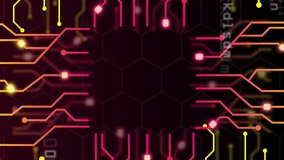 Animation of neon circles, data processing over computer circuit board. Global data processing, digital interface and connections concept digitally generated video. - Powered by Shutterstock - Get 15% off with code: PIKWIZARD15