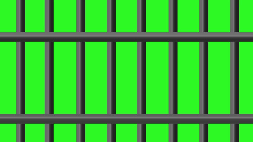 Animated prison bars slide down in a full-screen wipe transition. This metal jail cell effect on a green screen is ideal for crime or justice-themed videos. Chroma key for easy video editing.