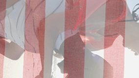 Animation of flag of usa over happy diverse men carrying women piggyback on beach in summer. American patriotism, diversity and vacation concept digitally generated video. - Powered by Shutterstock - Get 15% off with code: PIKWIZARD15