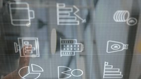 Animation of business icons and data processing over african american businesswoman in office. Global finance, business, connections, computing and data processing concept digitally generated video. - Powered by Shutterstock - Get 15% off with code: PIKWIZARD15