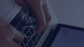 Animation of business icons over caucasian businesswoman using laptop. Finances, business, communication, computing and digital interface concept digitally generated video. - Powered by Shutterstock - Get 15% off with code: PIKWIZARD15