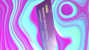 Animation of credit card over colourful liquid background. Finances, business and digital interface concept digitally generated video. - Powered by Shutterstock - Get 15% off with code: PIKWIZARD15