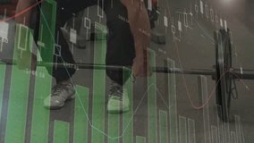 Man gripping barbell and initiating deadlift in gym, generating animated financial growth charts. Strength, fitness, male, power, training, dynamics, exercise - Powered by Shutterstock - Get 15% off with code: PIKWIZARD15