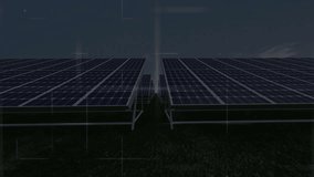 Camera advancing triggers HUD overlay animating graphs and readouts monitoring solar and wind power. Renewable, sustainable, data visualization, futuristic, energy, technology, precision - Powered by Shutterstock - Get 15% off with code: PIKWIZARD15