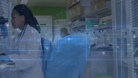 female scientist examining slide, initiating network overlay linking sample analysis at lab benches. Research, innovation, digital, collaboration, technology, precision, visualization - Powered by Shutterstock - Get 15% off with code: PIKWIZARD15