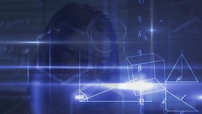 seated researcher observing bright beam sweeping in tech lab, studying rotating holographic cube. Futuristic, digitalart, interface, innovation, science, visualization, minimalist - Powered by Shutterstock - Get 15% off with code: PIKWIZARD15