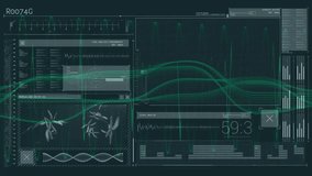 On startup dual UI showing data with samples shifting and waveform forming helix to analyze sample. Digital interface, data visualization, scientific visualization, molecular analysis, futuristic - Powered by Shutterstock - Get 15% off with code: PIKWIZARD15