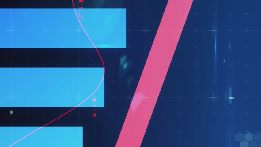 Animation of financial statistics, data processing with red arrow descending and bubbles. global finance and business concept digitally generated video.