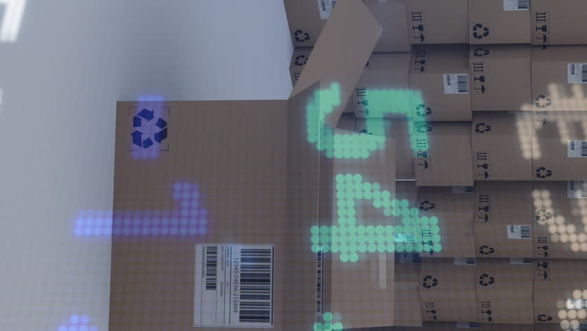 Animation of financial data processing over stacked cardboard boxes. global shipping, delivery and shopping concept digitally generated video. - Powered by Shutterstock - Get 15% off with code: PIKWIZARD15