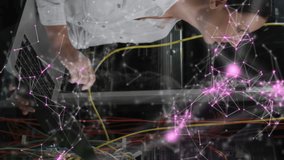 Animation of qr code over caucasian female worker in server room. global business, cloud computing and digital interface concept digitally generated video. - Powered by Shutterstock - Get 15% off with code: PIKWIZARD15