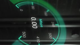 Animation of data processing and server room over speedometer. Global business and digital interface concept digitally generated video. - Powered by Shutterstock - Get 15% off with code: PIKWIZARD15