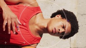 Animation of scope scanning over african american man with basketball. Global business and digital interface concept digitally generated video. - Powered by Shutterstock - Get 15% off with code: PIKWIZARD15