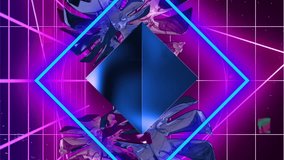 Animation of interference over neon shapes with leaves and lines on black background. Abstract background, pattern and colour concept digitally generated video. - Powered by Shutterstock - Get 15% off with code: PIKWIZARD15
