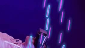 Animation of glowing light trails of data transfer and asian woman in vr headset. Global virtual reality, data processing, computing and digital interface concept digitally generated video. - Powered by Shutterstock - Get 15% off with code: PIKWIZARD15