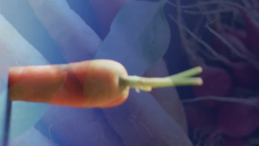 Composition of cut carrot and glass of jucie with carrots on blue background. Fresh fruit, healthy eating, vegan and vegetarian food concept.