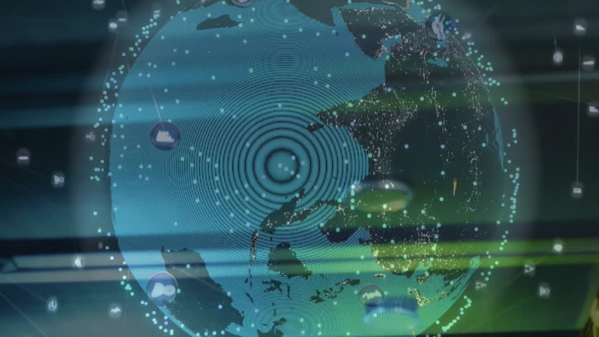 Animation of globe with connections over computer server. Global artificial intelligence, data processing, computing and digital interface concept digitally generated video. - Powered by Shutterstock - Get 15% off with code: PIKWIZARD15